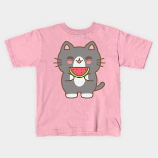 Cat eating watermelon Kids T-Shirt